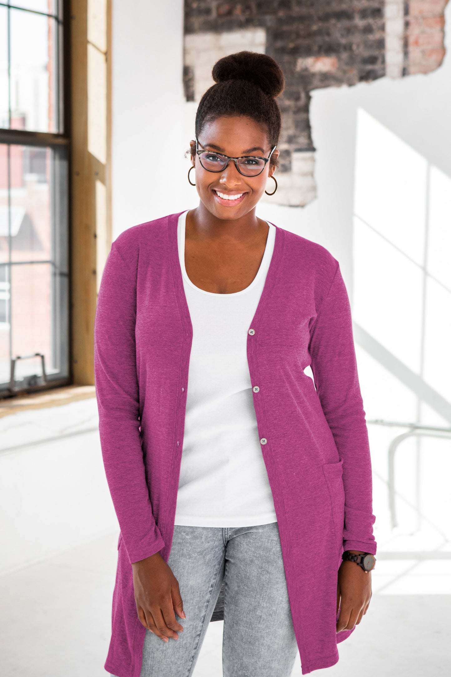 Ladies Sassy Eco-Triblend Rib Cardigan