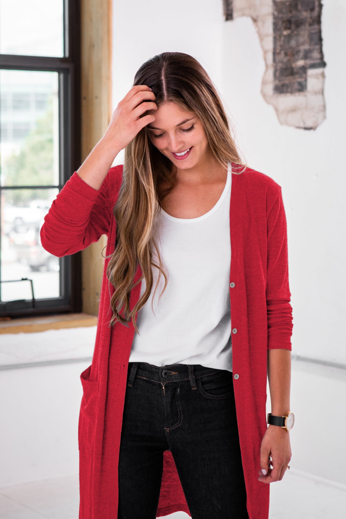 Ladies Sassy Eco-Triblend Rib Cardigan
