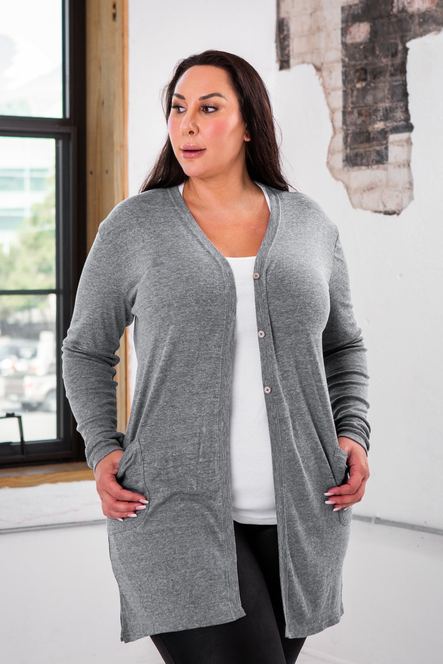 Ladies Sassy Eco-Triblend Rib Cardigan