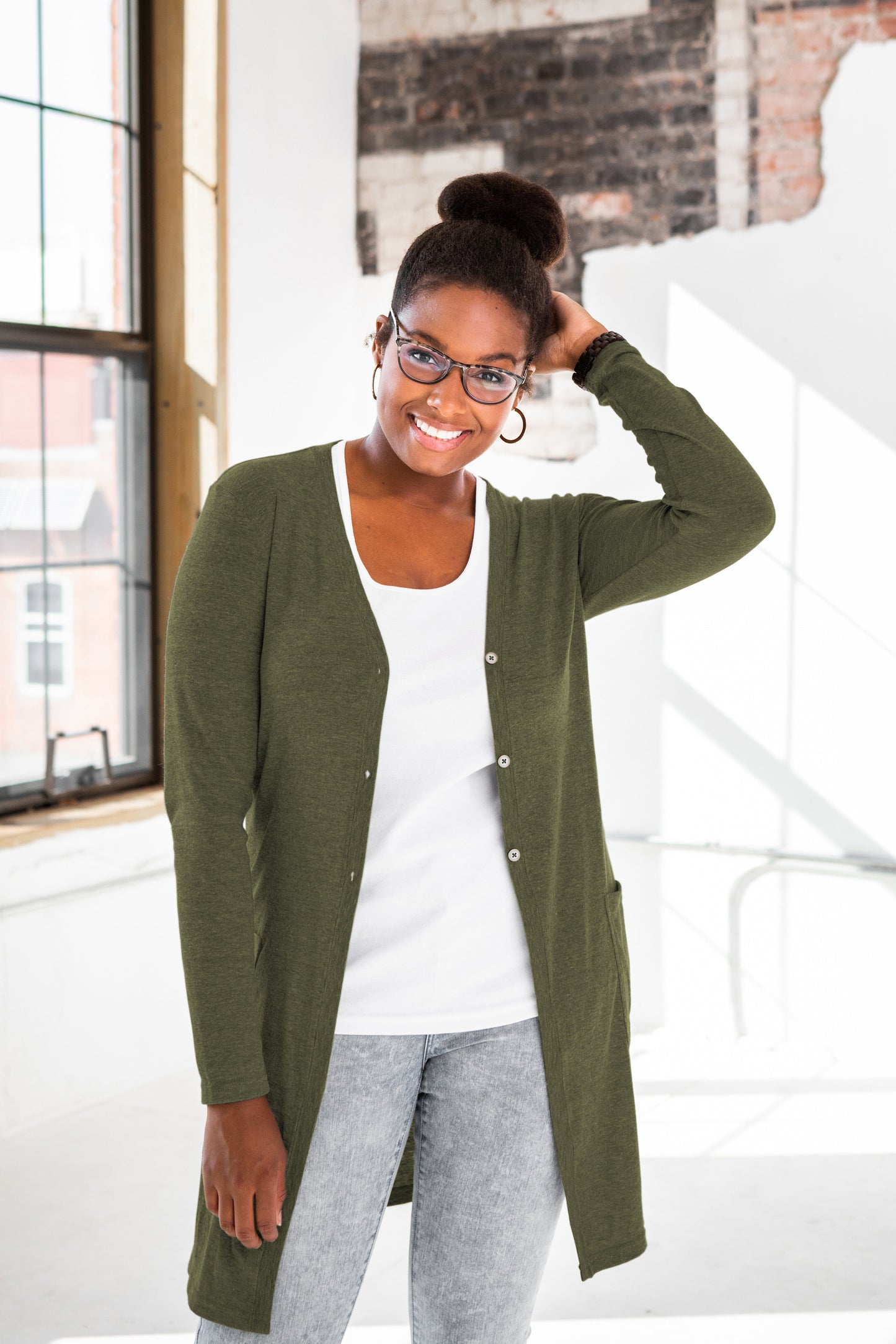 Ladies Sassy Eco-Triblend Rib Cardigan