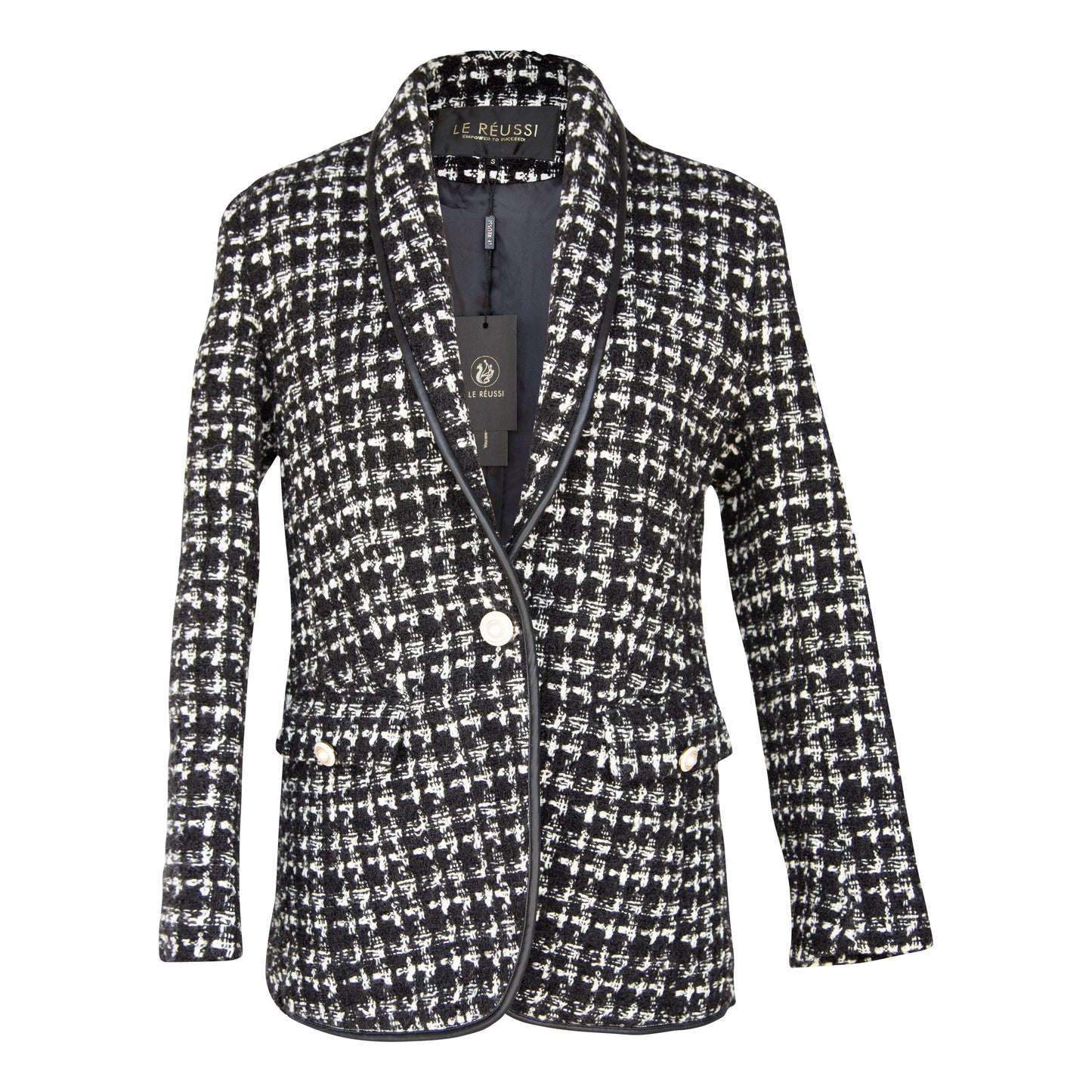 Black & White Tweed Checkers Blazer – Women’s Chic Tailored Jacket