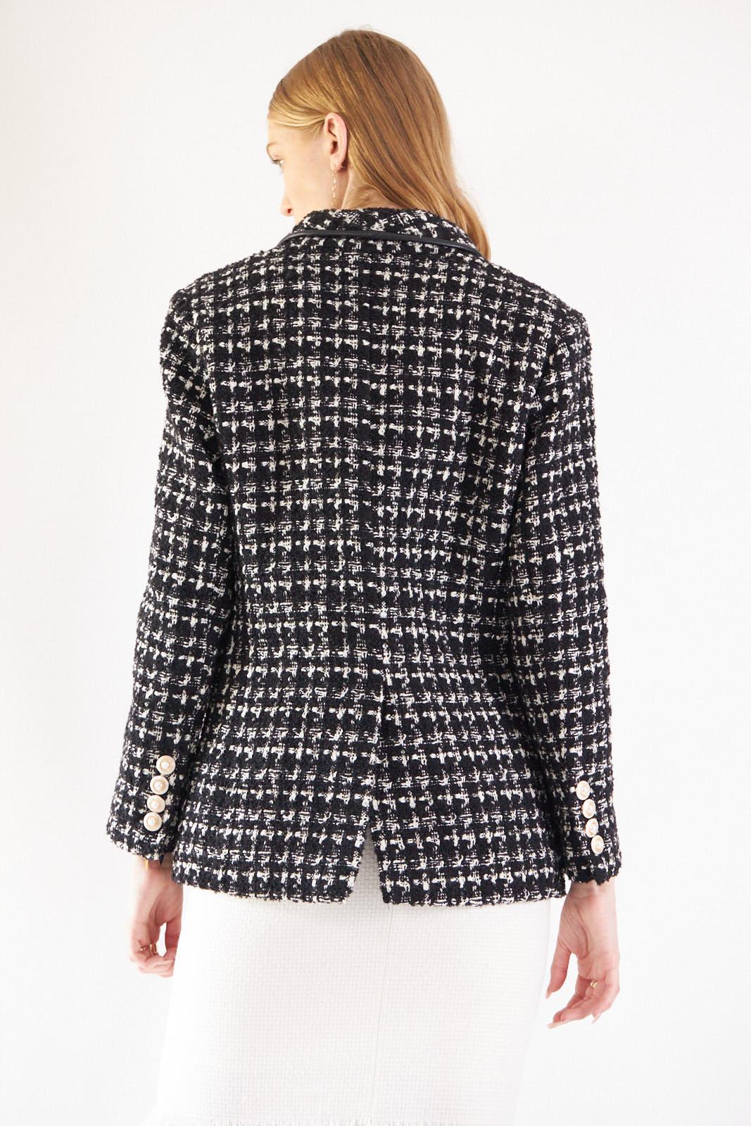 Black & White Tweed Checkers Blazer – Women’s Chic Tailored Jacket
