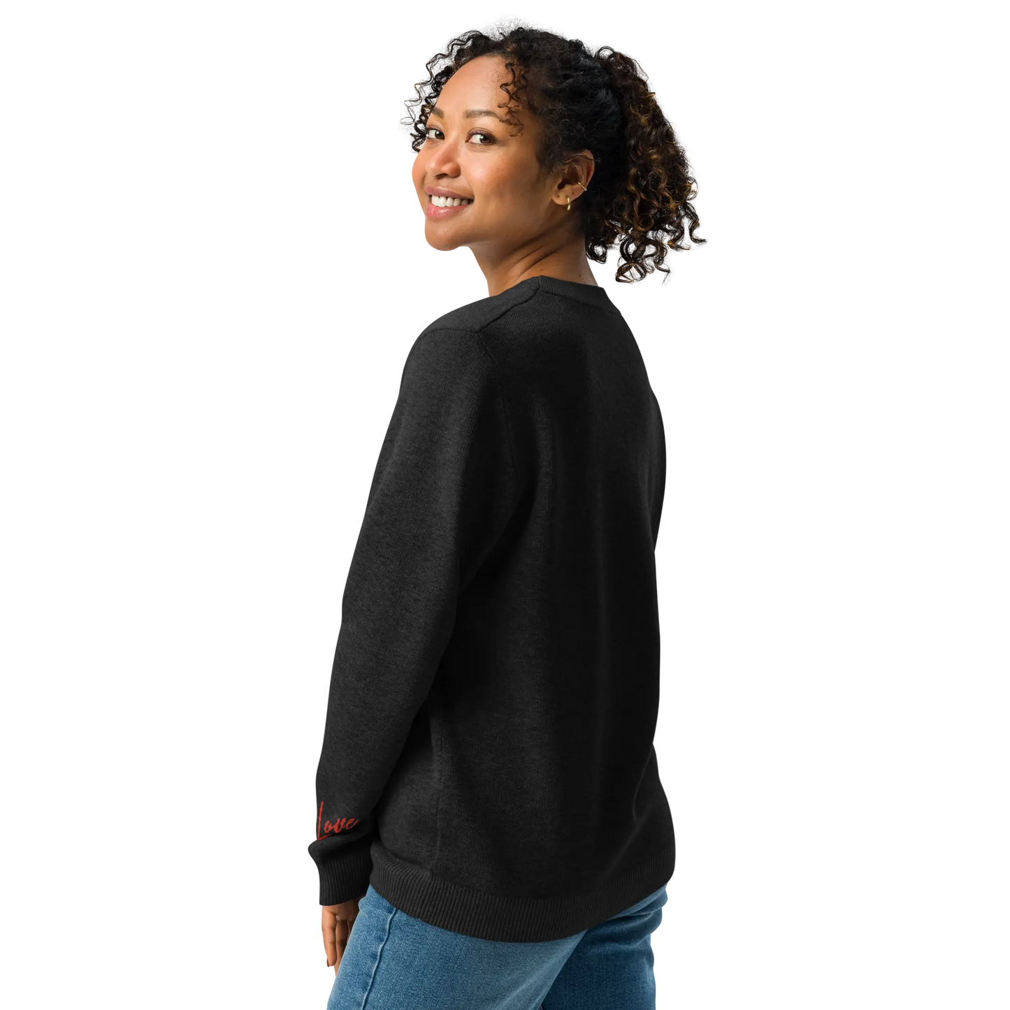 Sassy Knitted Heart crew neck sweater Black