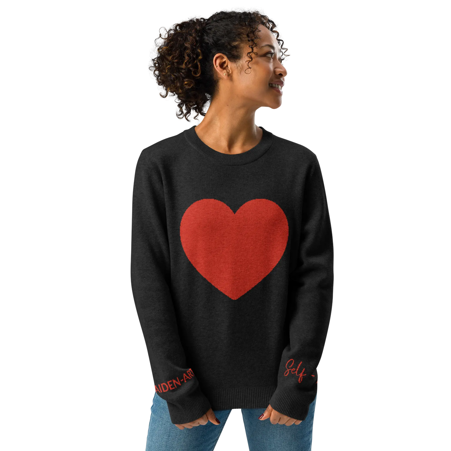 Sassy Knitted Heart crew neck sweater Black