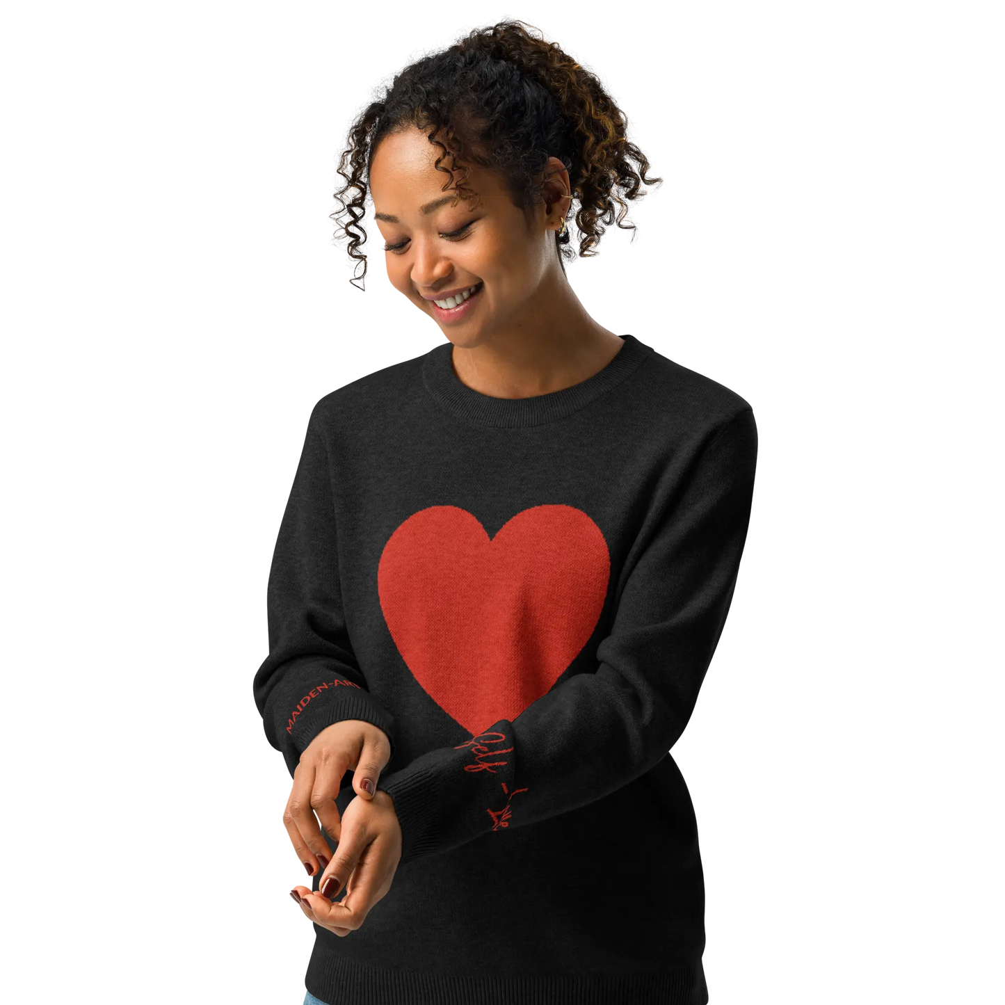 Sassy Knitted Heart crew neck sweater Black